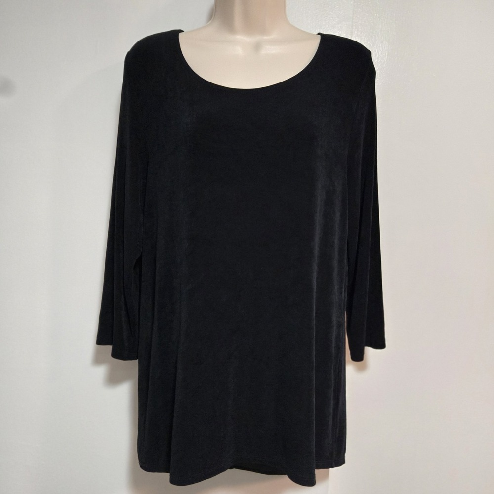 Chico's Travelers Size 1 (M) Black Stretch‎ Knit 3/4 Sleeve Scoop Neck Tunic Top
